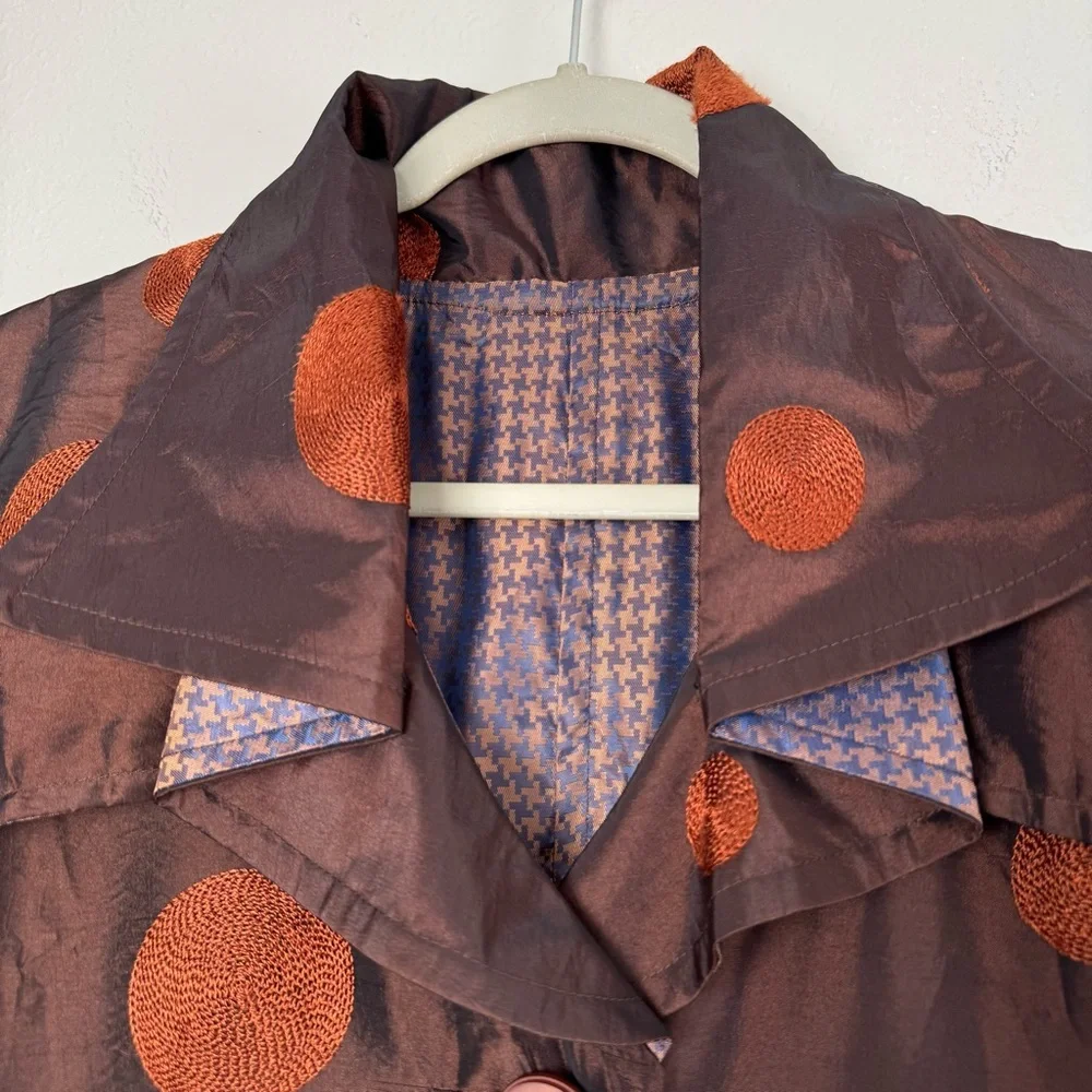 UBU reversible polka dot hounds tooth long jacket mettalic crinkle ruffle S - Picture 4 of 13